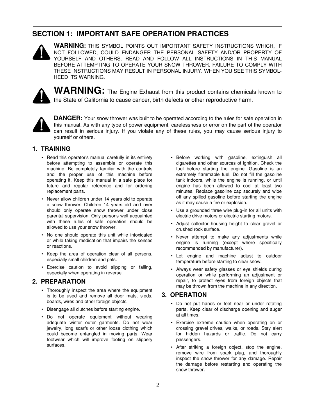 MTD 800 manual Important Safe Operation Practices, Training, Preparation 