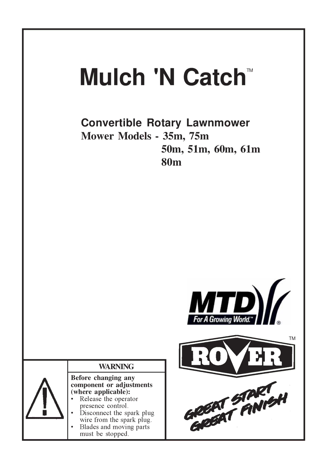 MTD 60M, 80M, 35M, 51M, 75M, 50M, 61M manual Mulch N CatchTM 