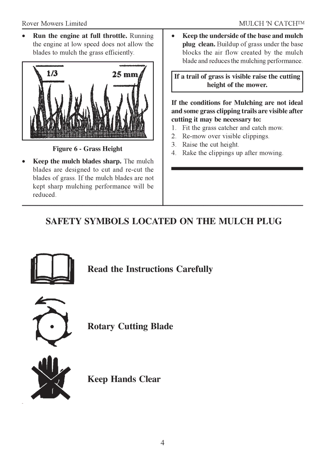 MTD 61M, 80M, 60M, 35M, 51M, 75M, 50M manual Safety Symbols Located on the Mulch Plug 