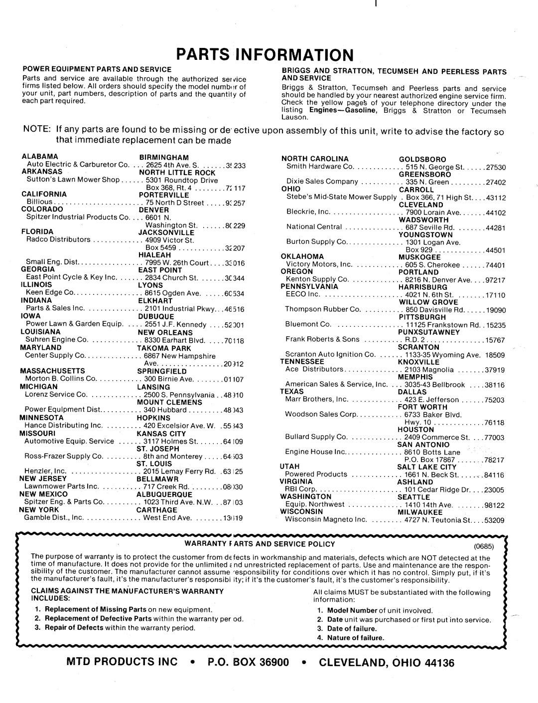 MTD 82-0629, 18070C, 186-070-000 manual 