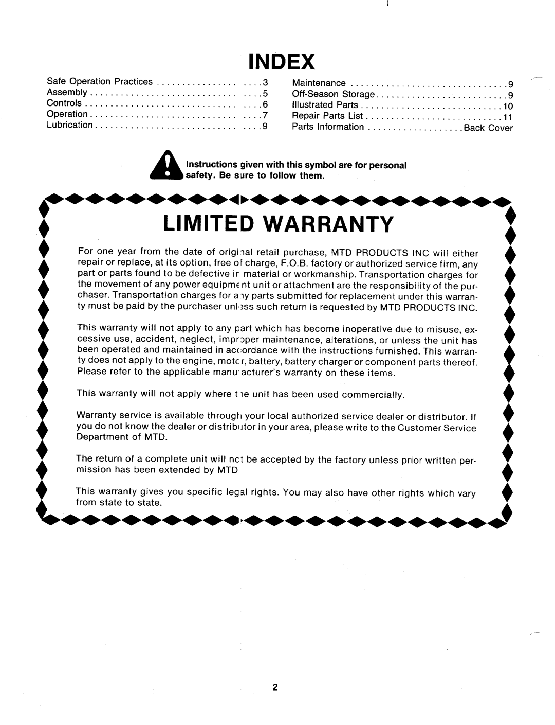 MTD 186-070-000, 82-0629, 18070C manual 