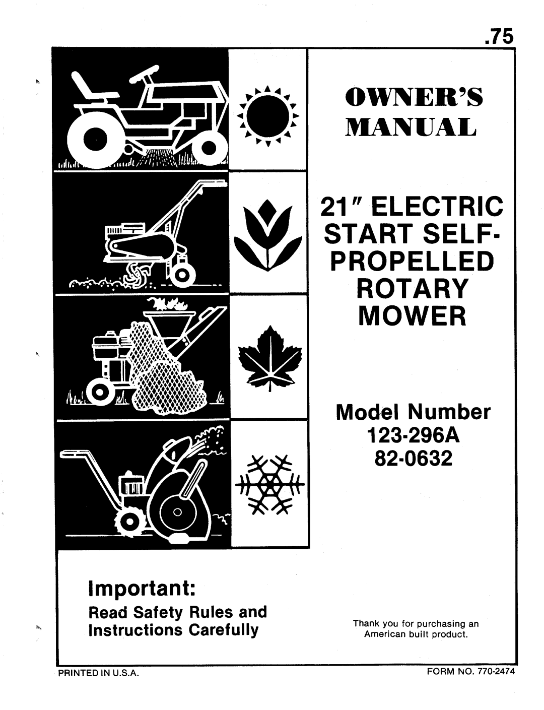 MTD 123-296A, 82-0632 manual 