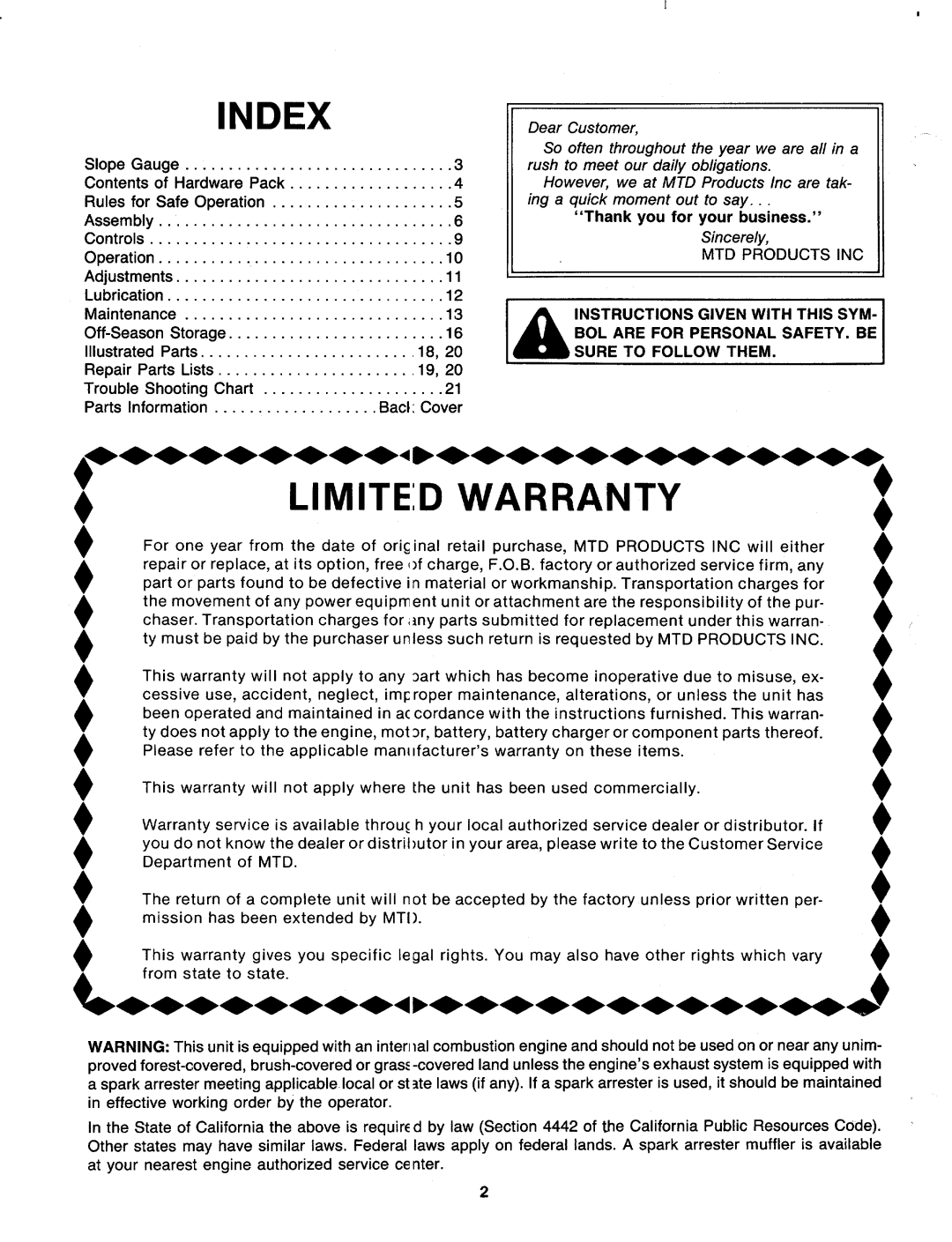 MTD 82-0664 manual 