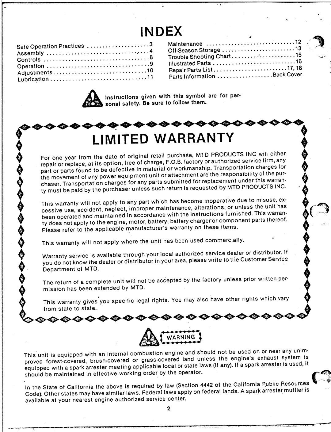 MTD 82-0667 manual 