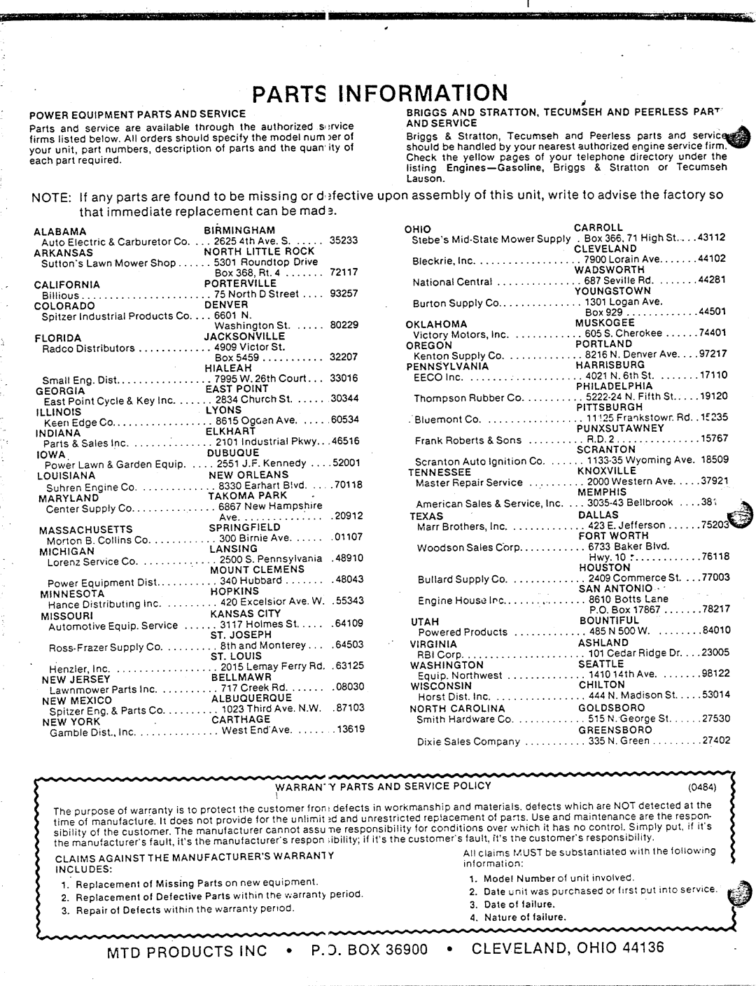 MTD 82-0667 manual 