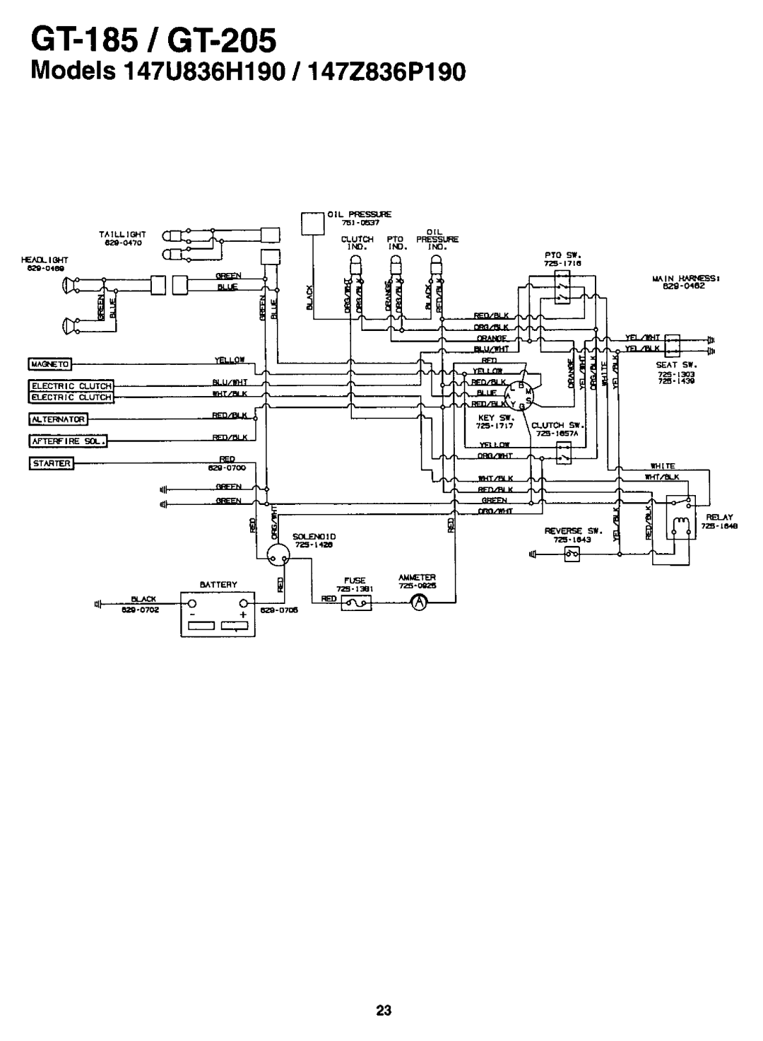 MTD GT-205, 836, GT-185 manual 