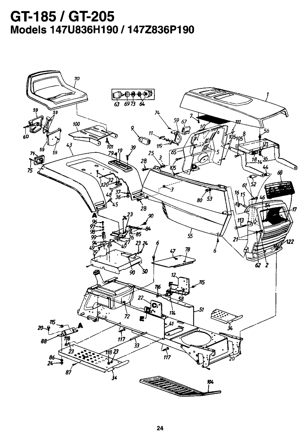 MTD 836, GT-185, GT-205 manual 