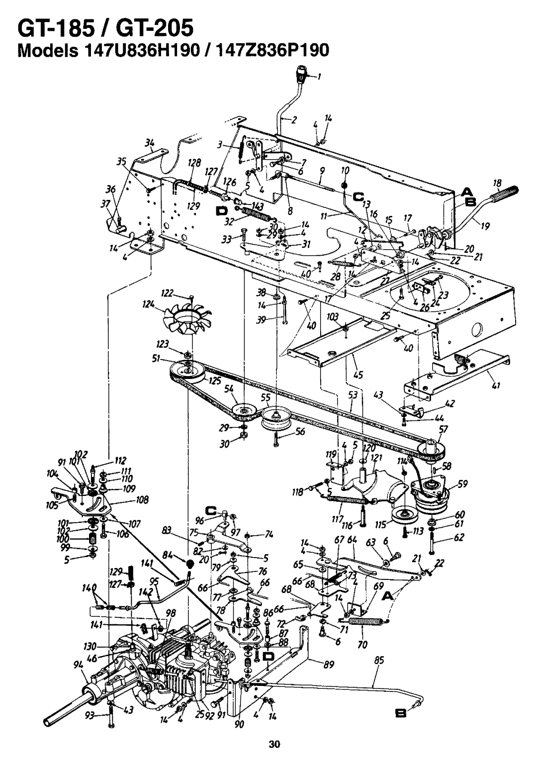 MTD 836, GT-185, GT-205 manual 