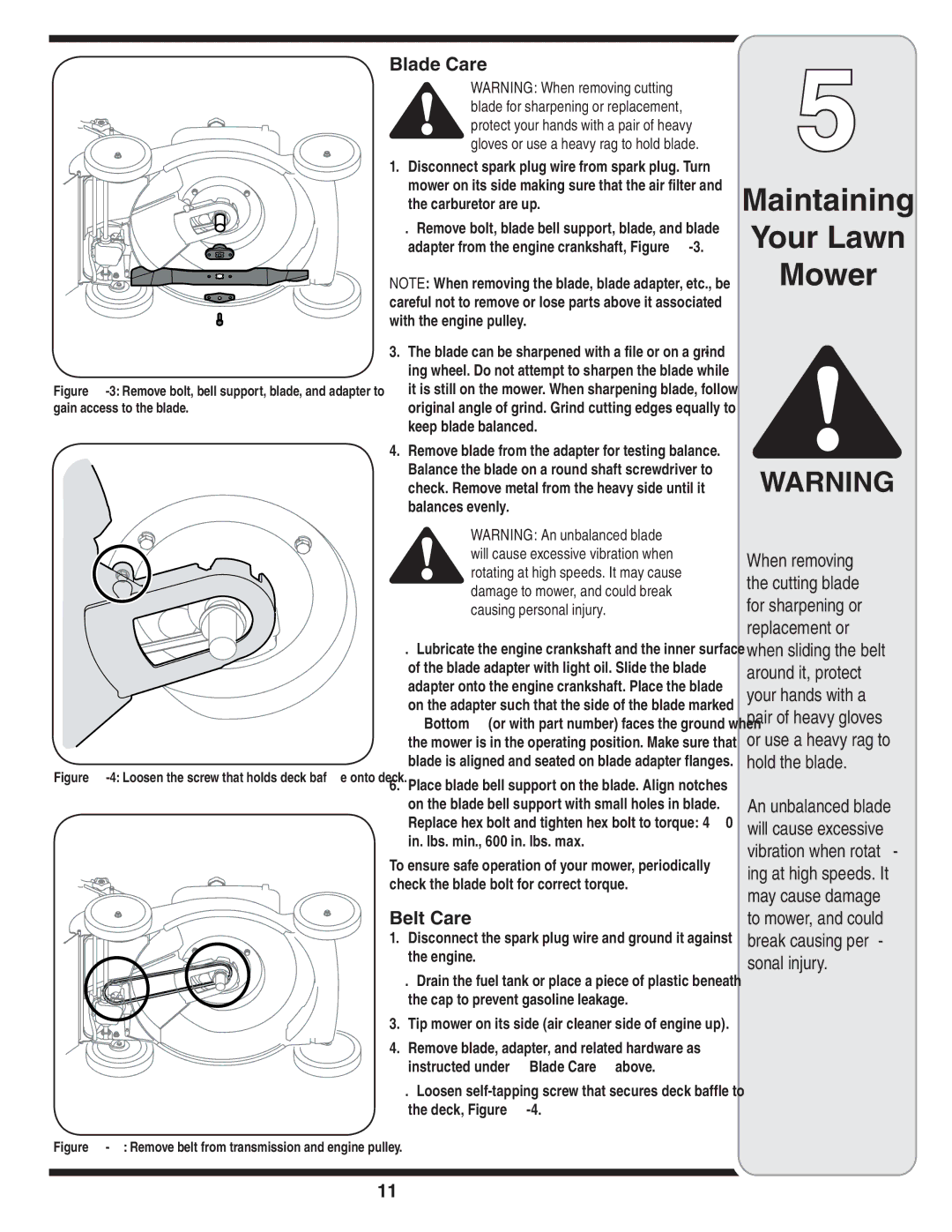 MTD 838 warranty Blade Care, Belt Care 