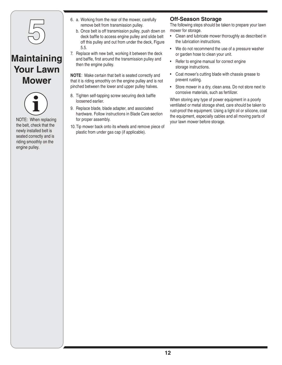 MTD 838 warranty Off-Season Storage 