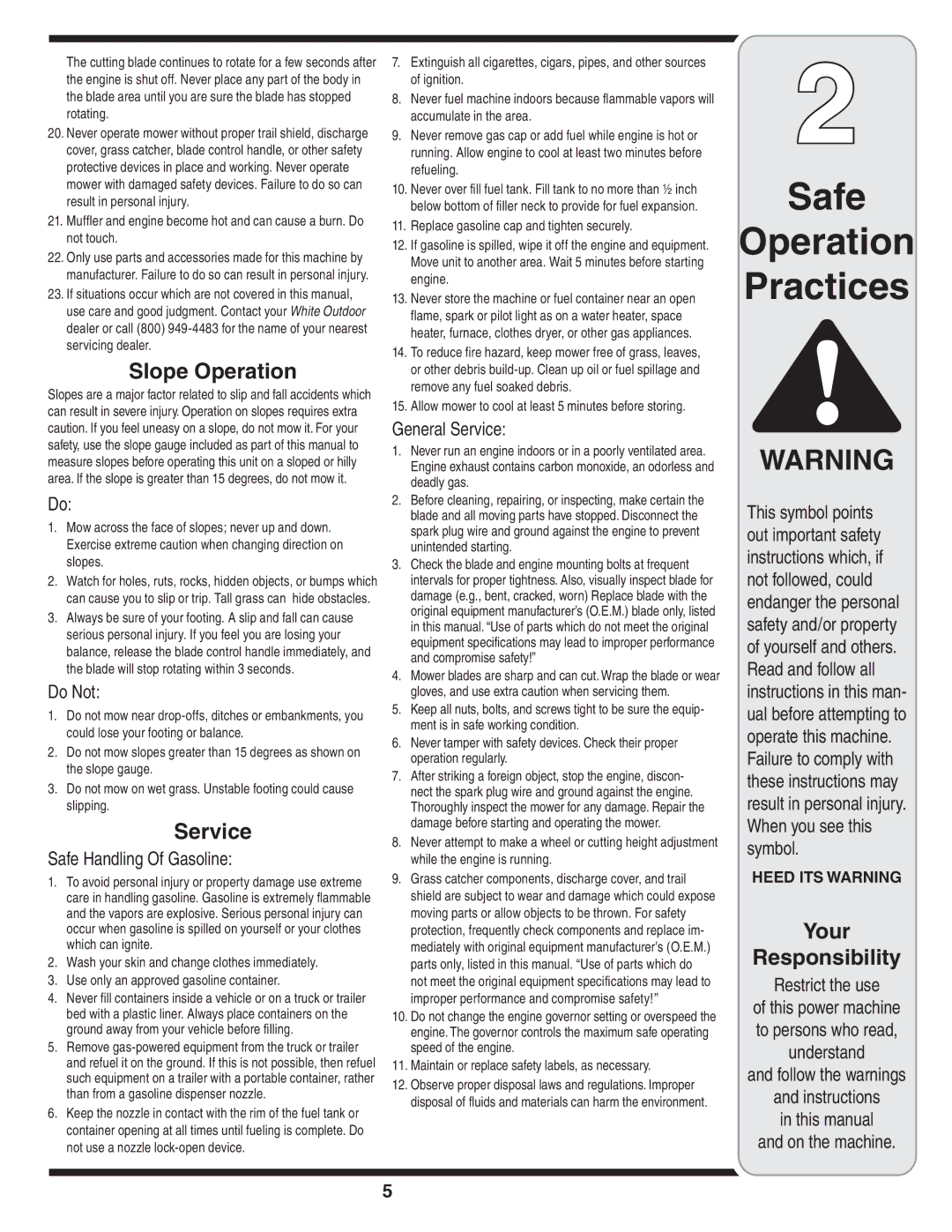 MTD 83M warranty Slope Operation 