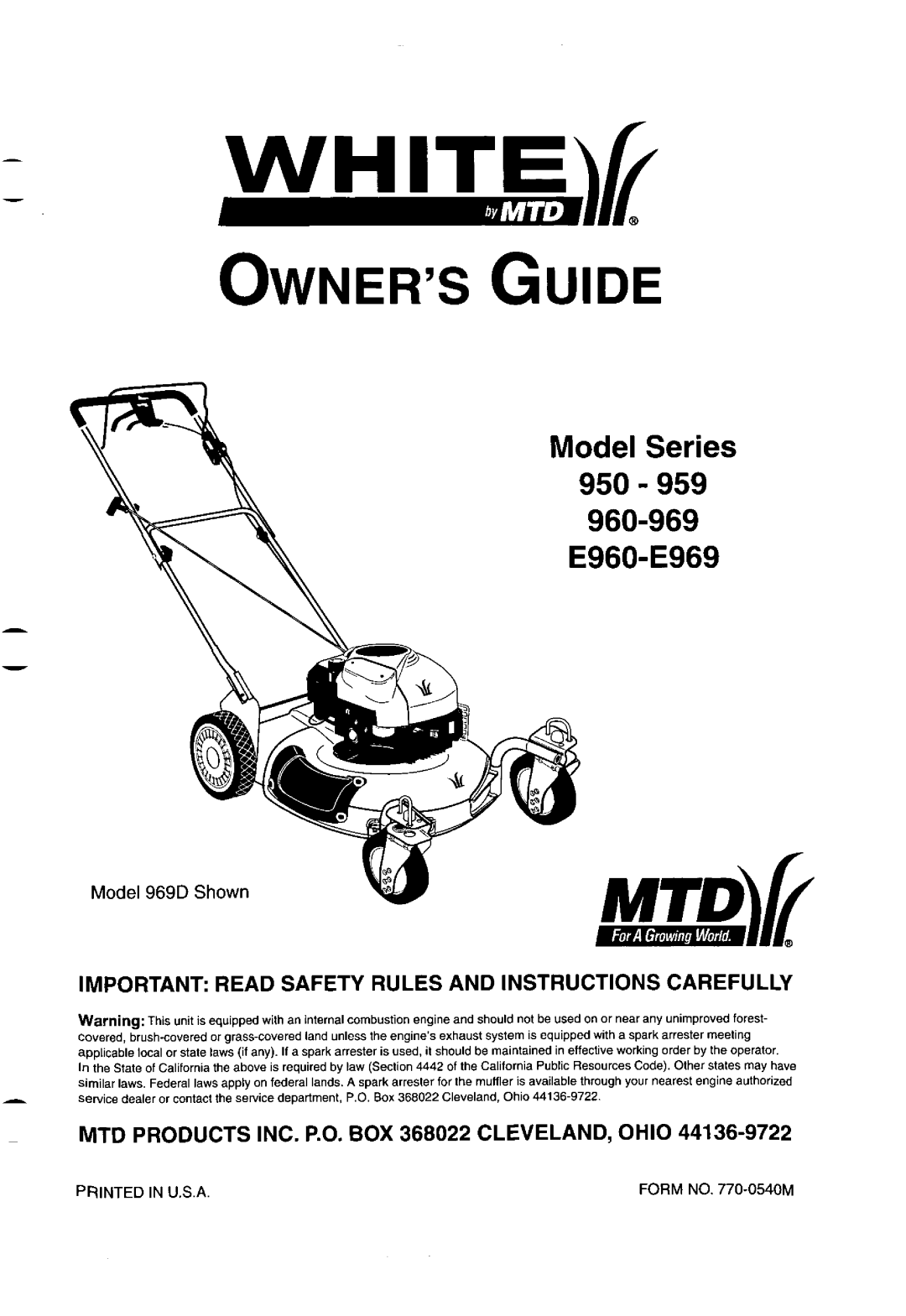 MTD E960 - E969, 950 - 959 Series, 960-969 Series, E960-E969 Series, Series E960-E969, 950-959, 960-969 manual 