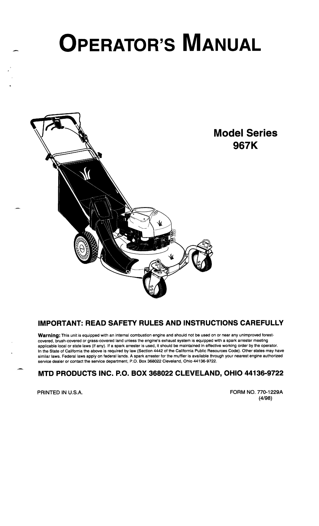 MTD 967K manual 