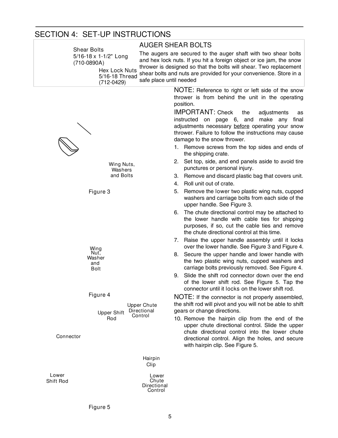 MTD 993 manual SET-UP Instructions, Auger Shear Bolts 