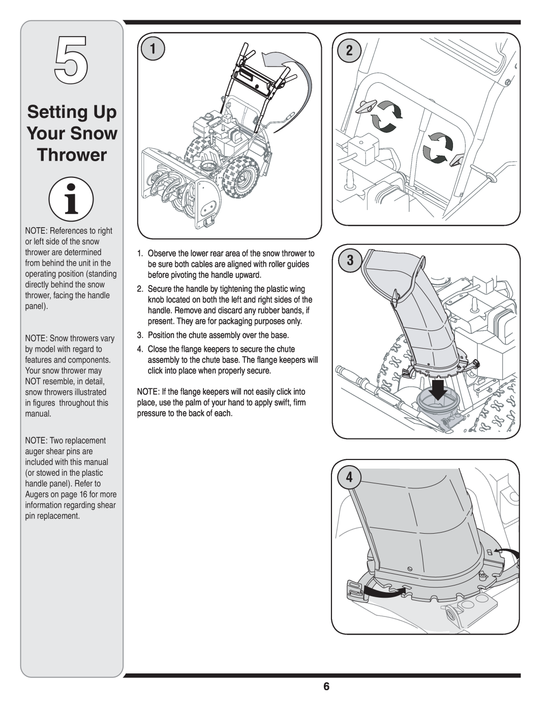 MTD D Style, C Style warranty Setting Up Your Snow Thrower, Position the chute assembly over the base 