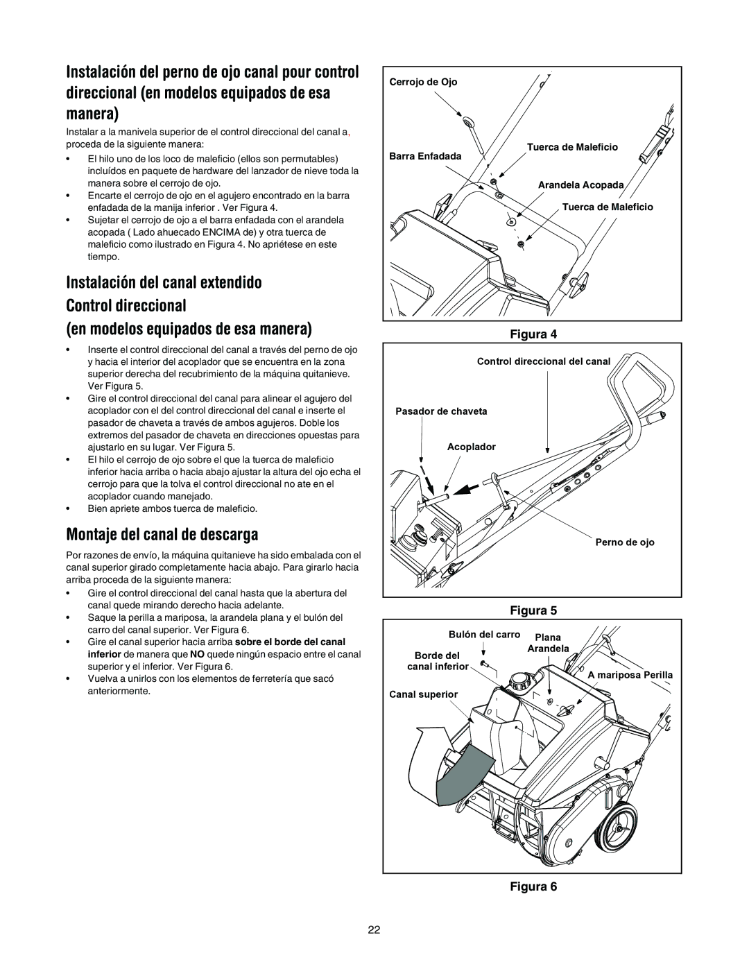 MTD E172, E162, E150, 140 manual Montaje del canal de descarga, Instalación del canal extendido Control direccional 