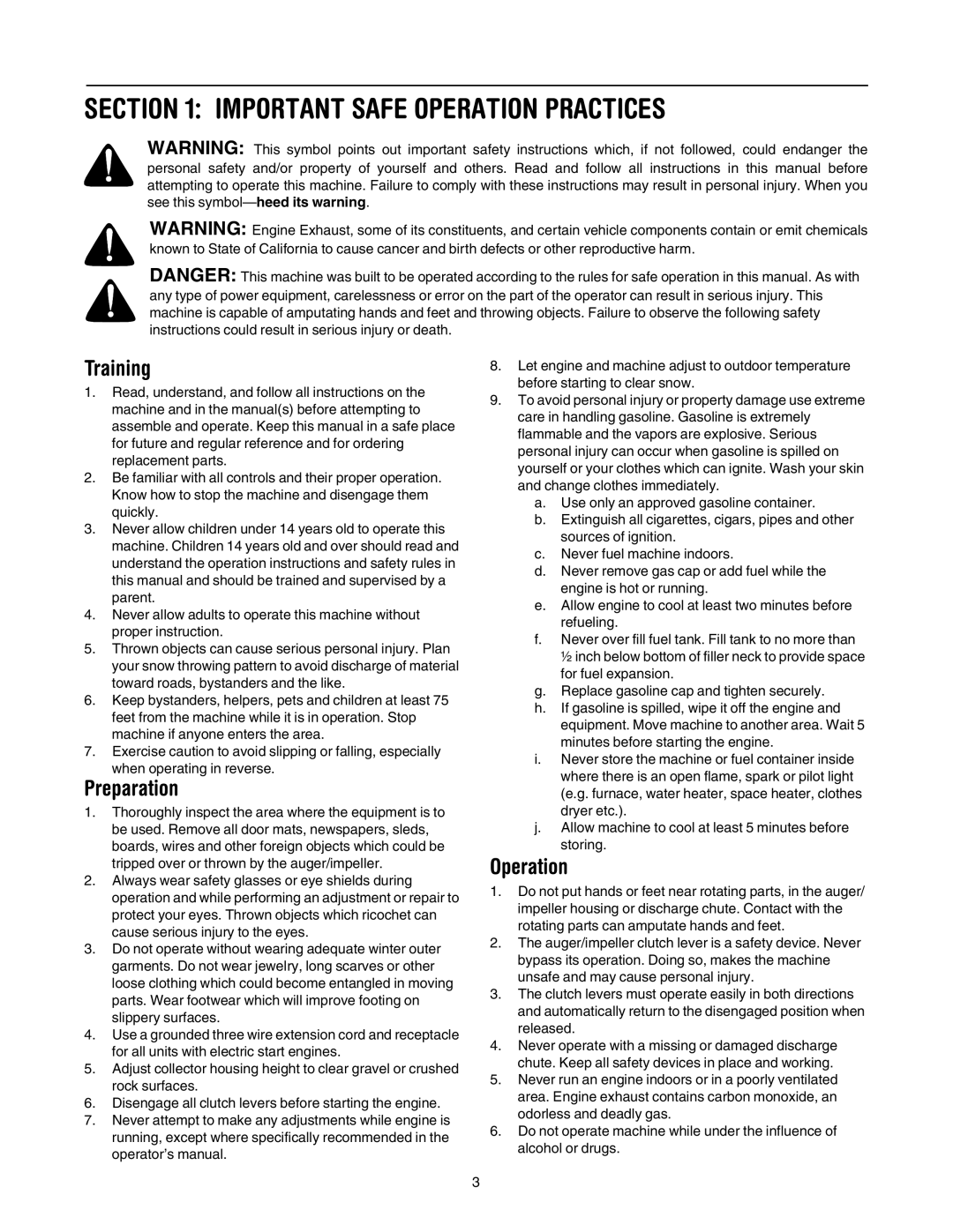 MTD 140, E162, E150, E172 manual Important Safe Operation Practices, Training, Preparation 