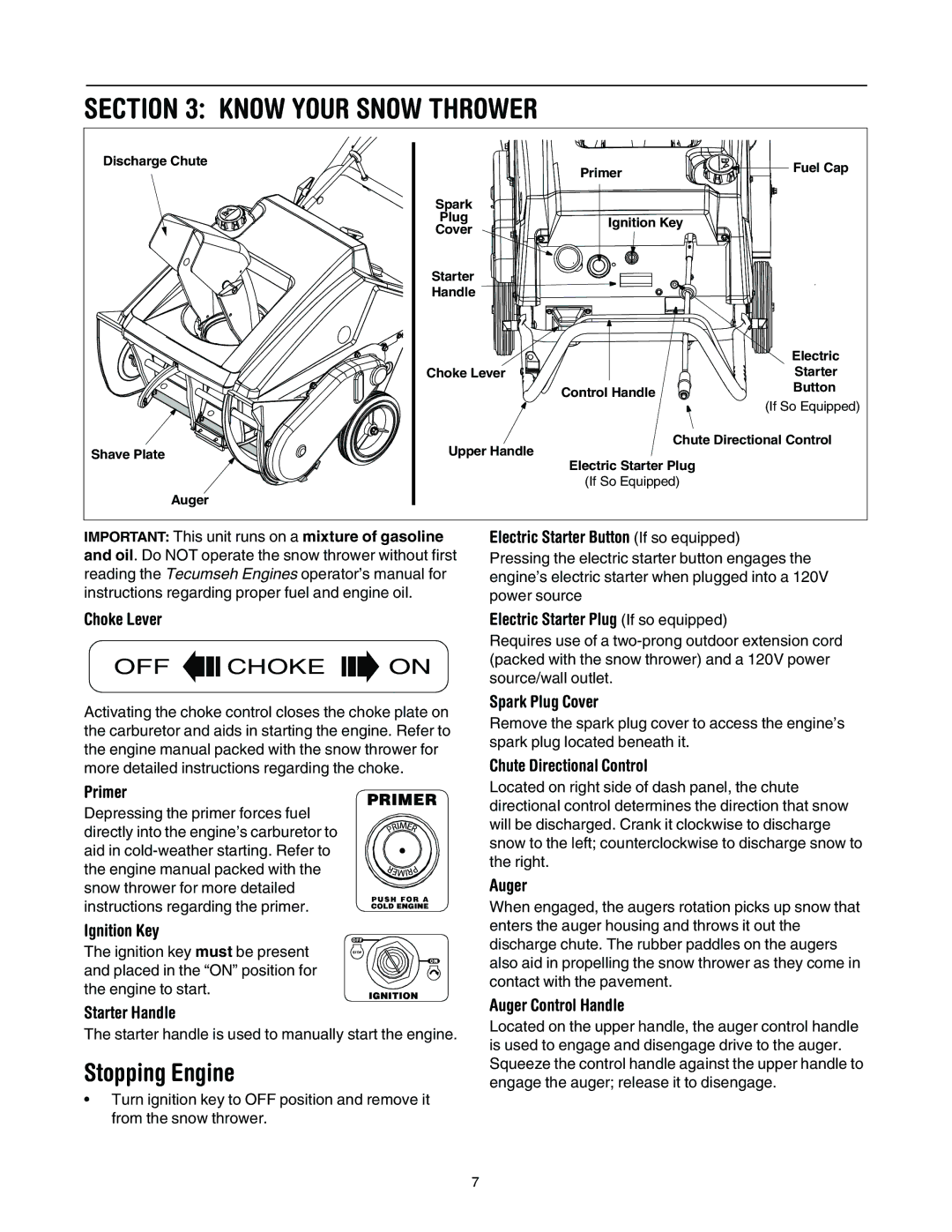 MTD E172, E162, E150, 140 manual Know Your Snow Thrower, Stopping Engine 