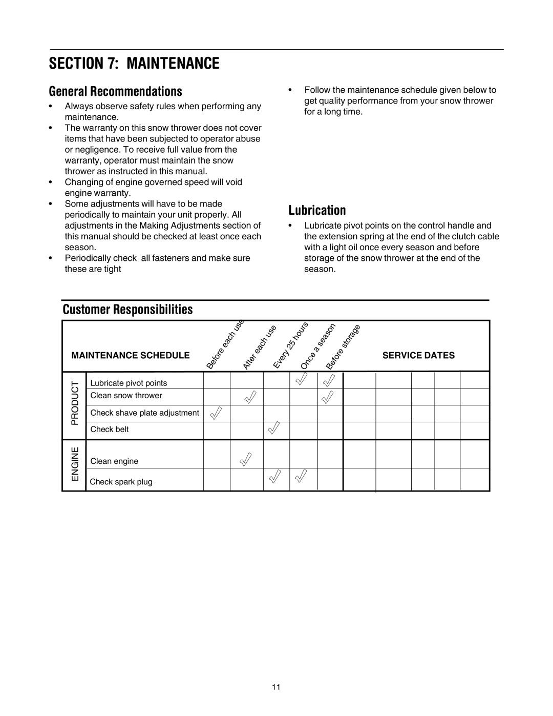 MTD E173 manual Maintenance, General Recommendations, Lubrication 