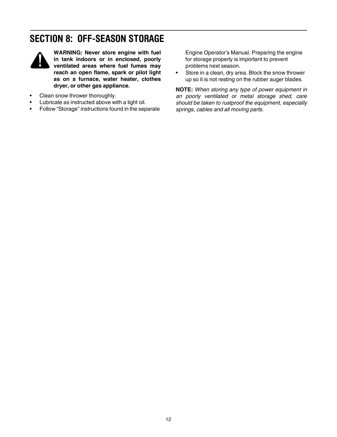 MTD E173 manual OFF-SEASON Storage 