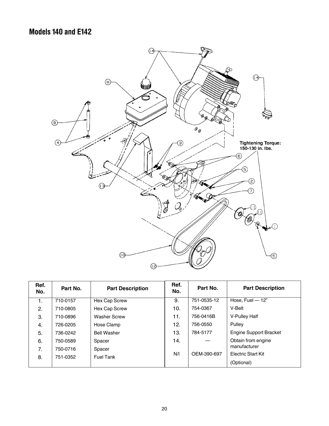 MTD E173 manual Models 140 and E142 