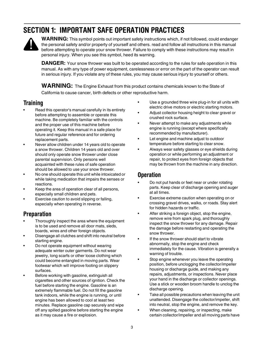 MTD E173 manual Important Safe Operation Practices, Training, Preparation 