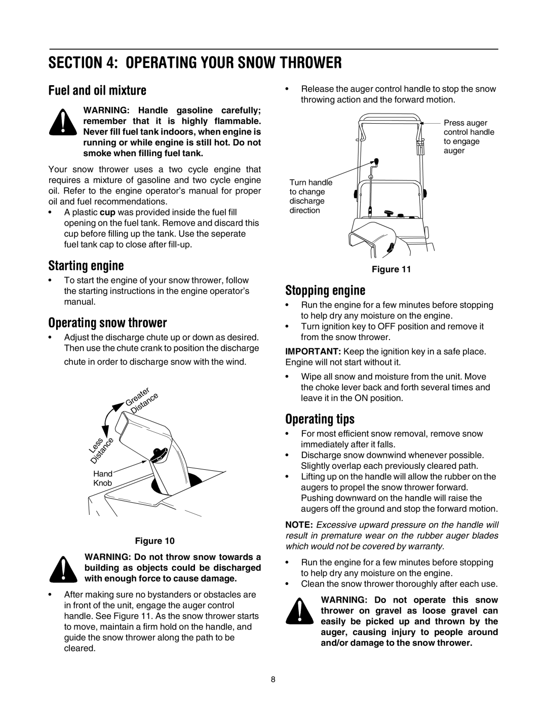 MTD E173 manual Operating Your Snow Thrower 