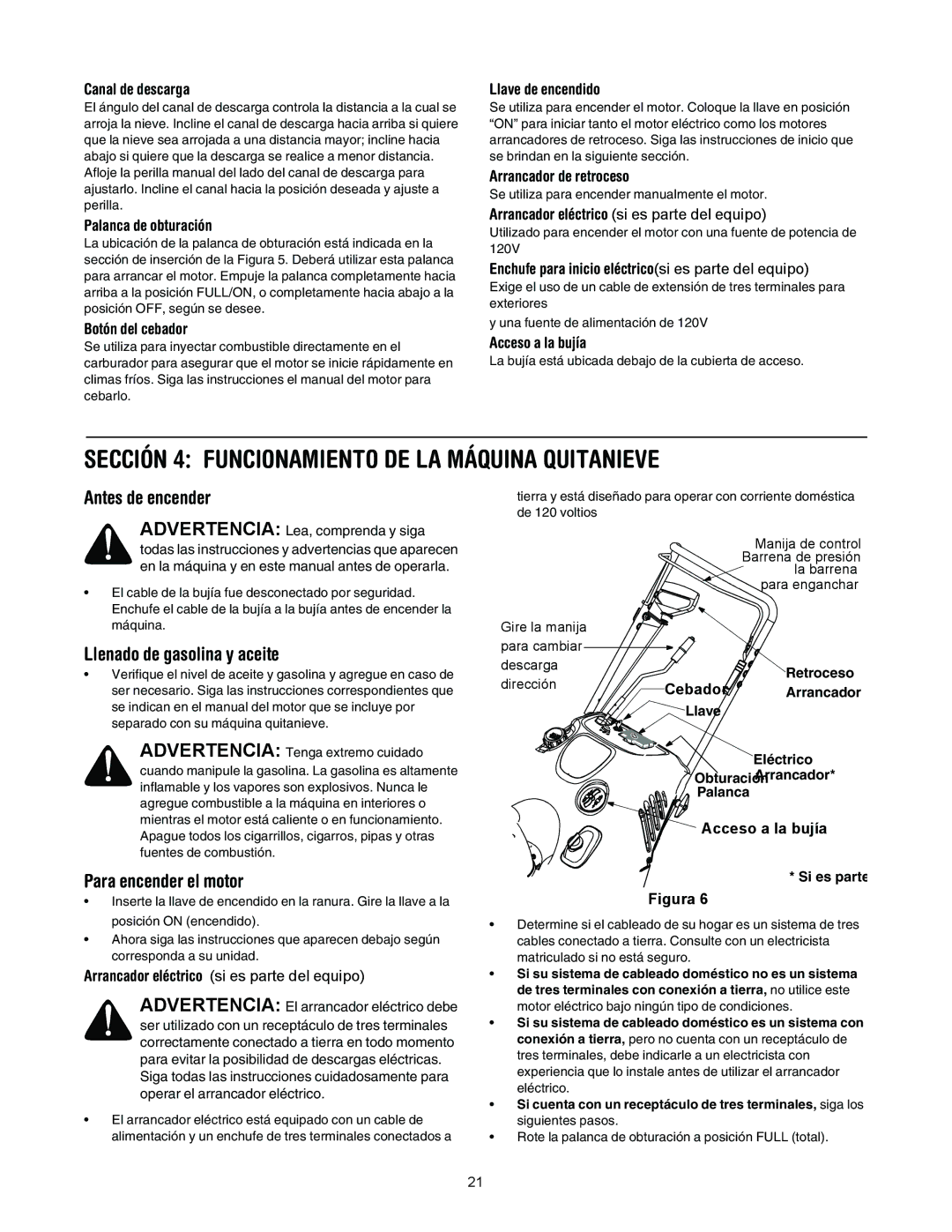 MTD E285, E295 manual Antes de encender, Llenado de gasolina y aceite, Para encender el motor 