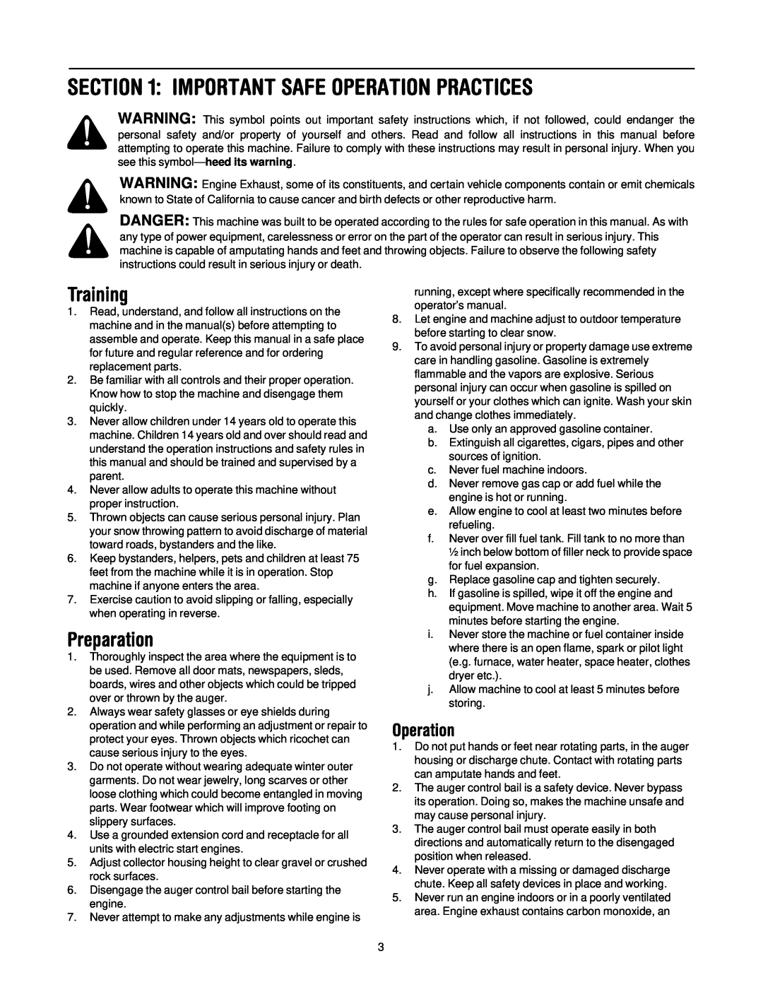 MTD E295, E2B5 manual Important Safe Operation Practices, Training, Preparation 