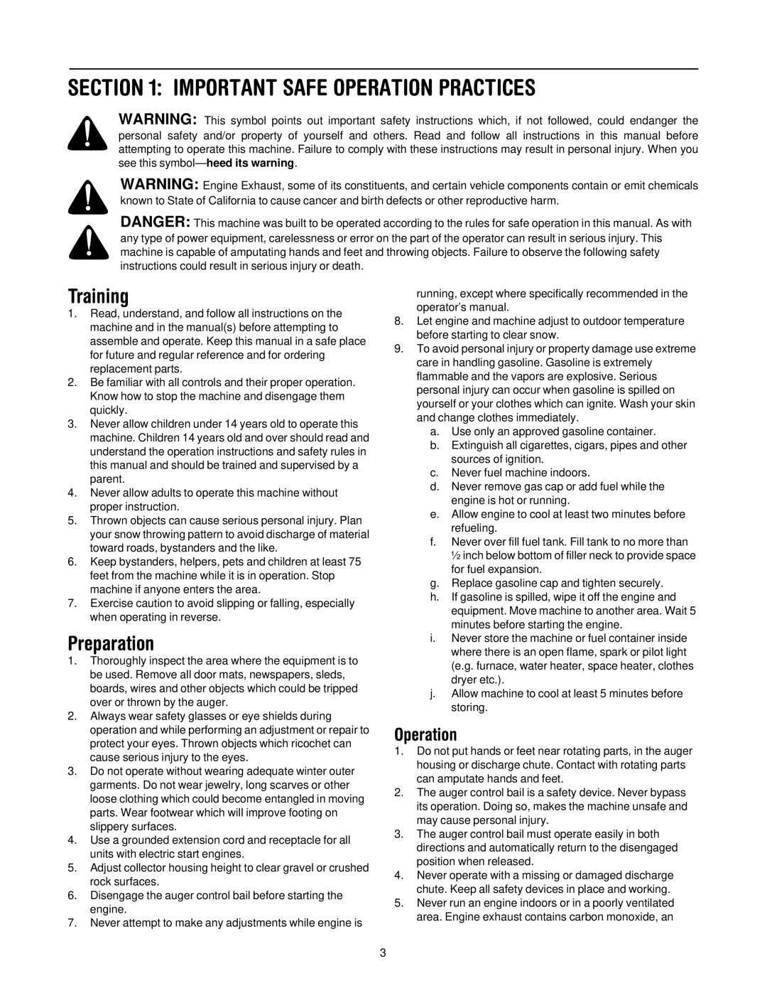 MTD E295, E2B5 manual Important Safe Operation Practices, Training, Preparation 