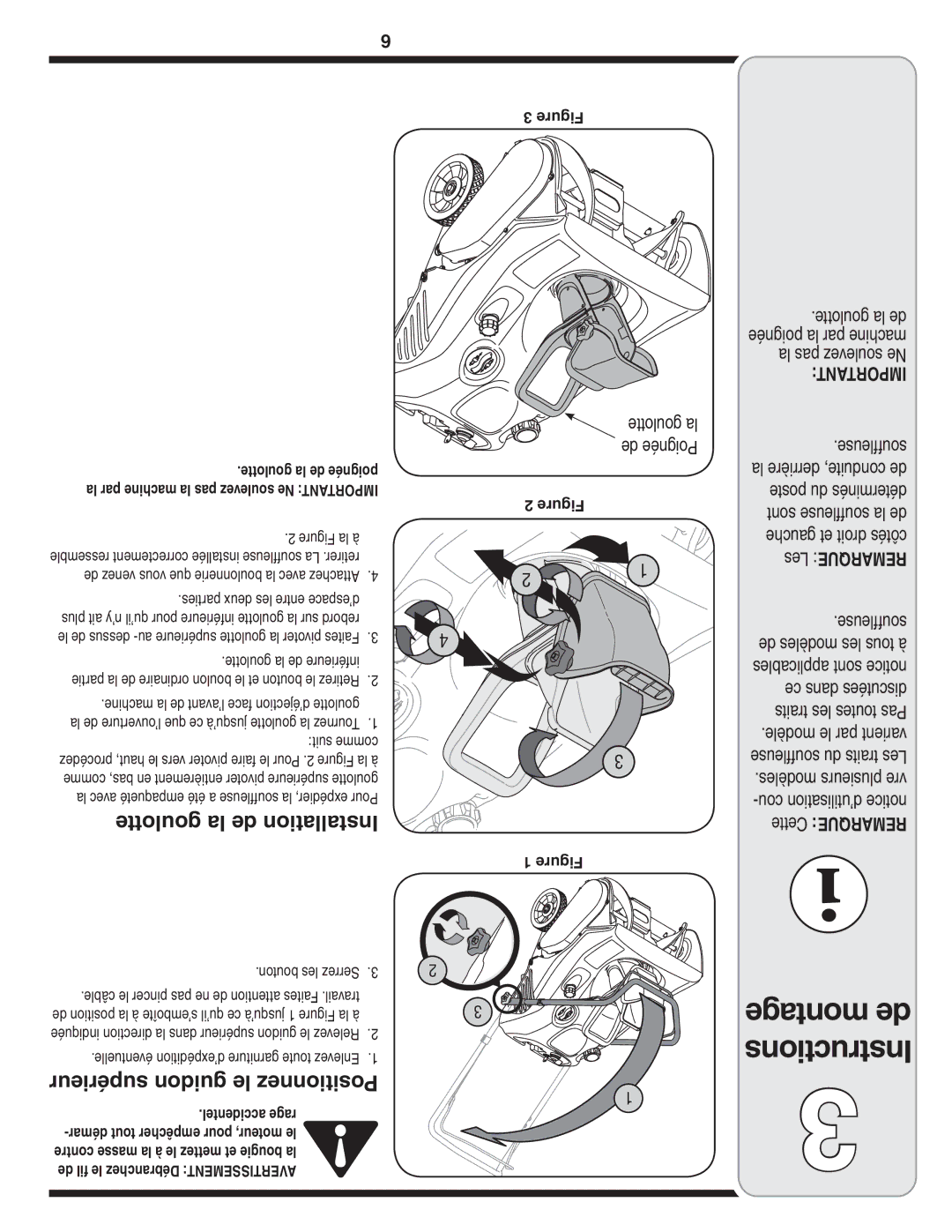 MTD 2B5 & 295, E2B5 & E295, E2B5&E295 Goulotte la de Installation, Supérieur guidon le Positionnez, Goulotte la de poignée 