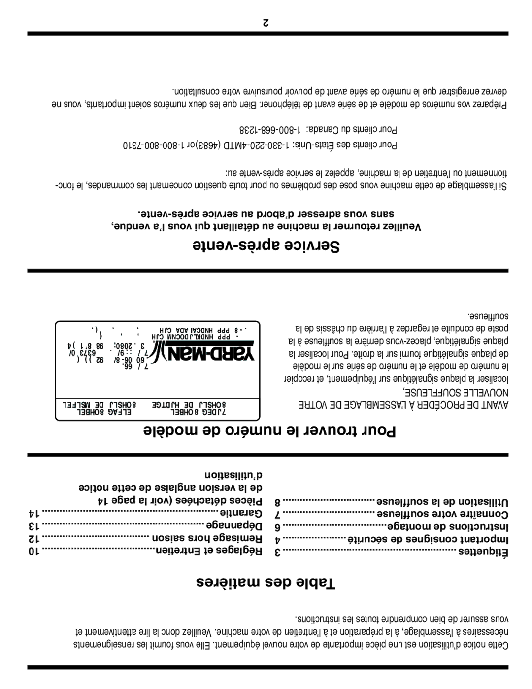 MTD 2B5 & 295, E2B5 & E295 Souffleuse, Montage de Instructions, Saison hors Remisage, Sécurité de consignes Important 