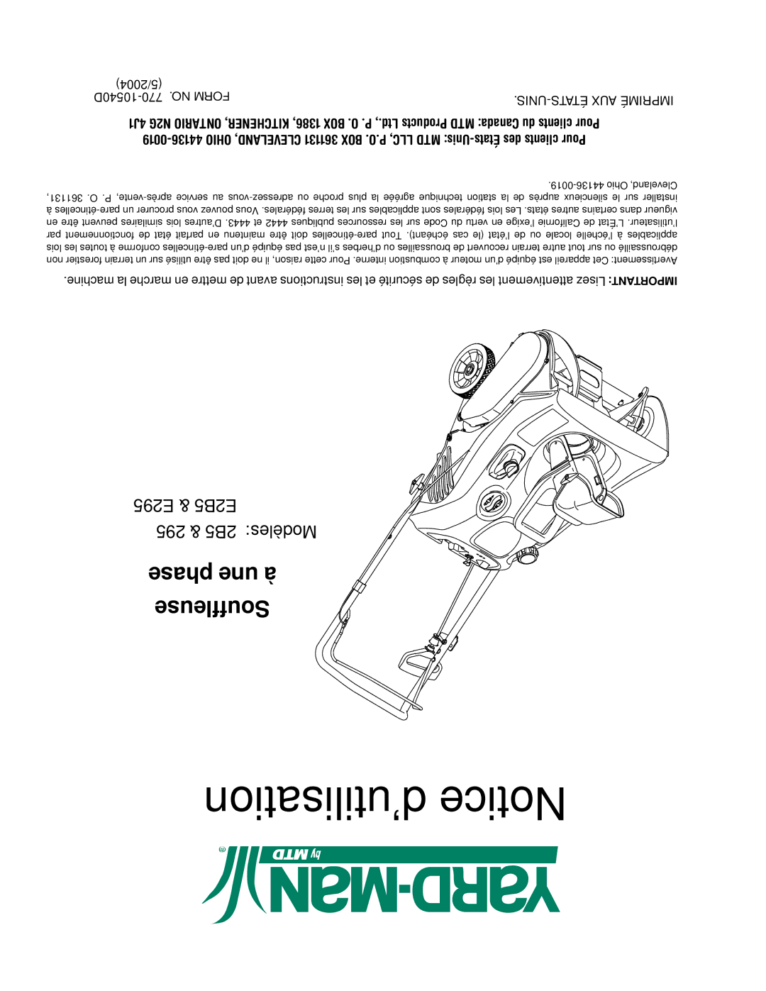 MTD E2B5 manual ’utilisation Notice 