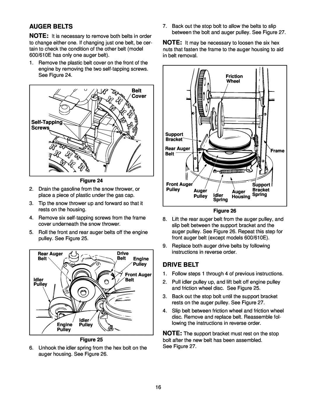 MTD E600E manual Auger Belts, Drive Belt, Cover, Self-Tapping, Screws, Figure 