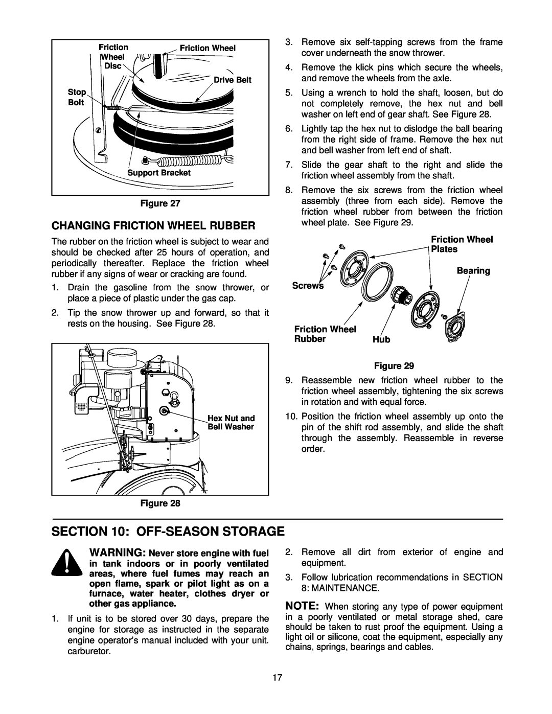 MTD E600E manual Off-Seasonstorage, Changing Friction Wheel Rubber, Friction Wheel Plates Bearing Screws, Figure 