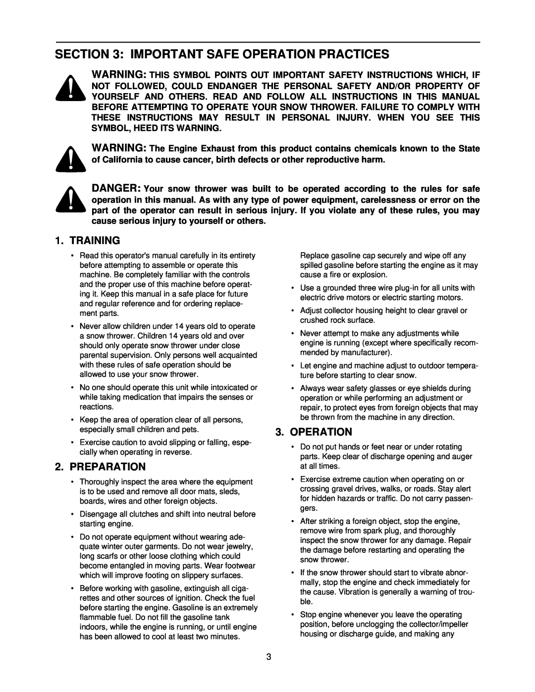 MTD E600E manual Important Safe Operation Practices, Training, Preparation 