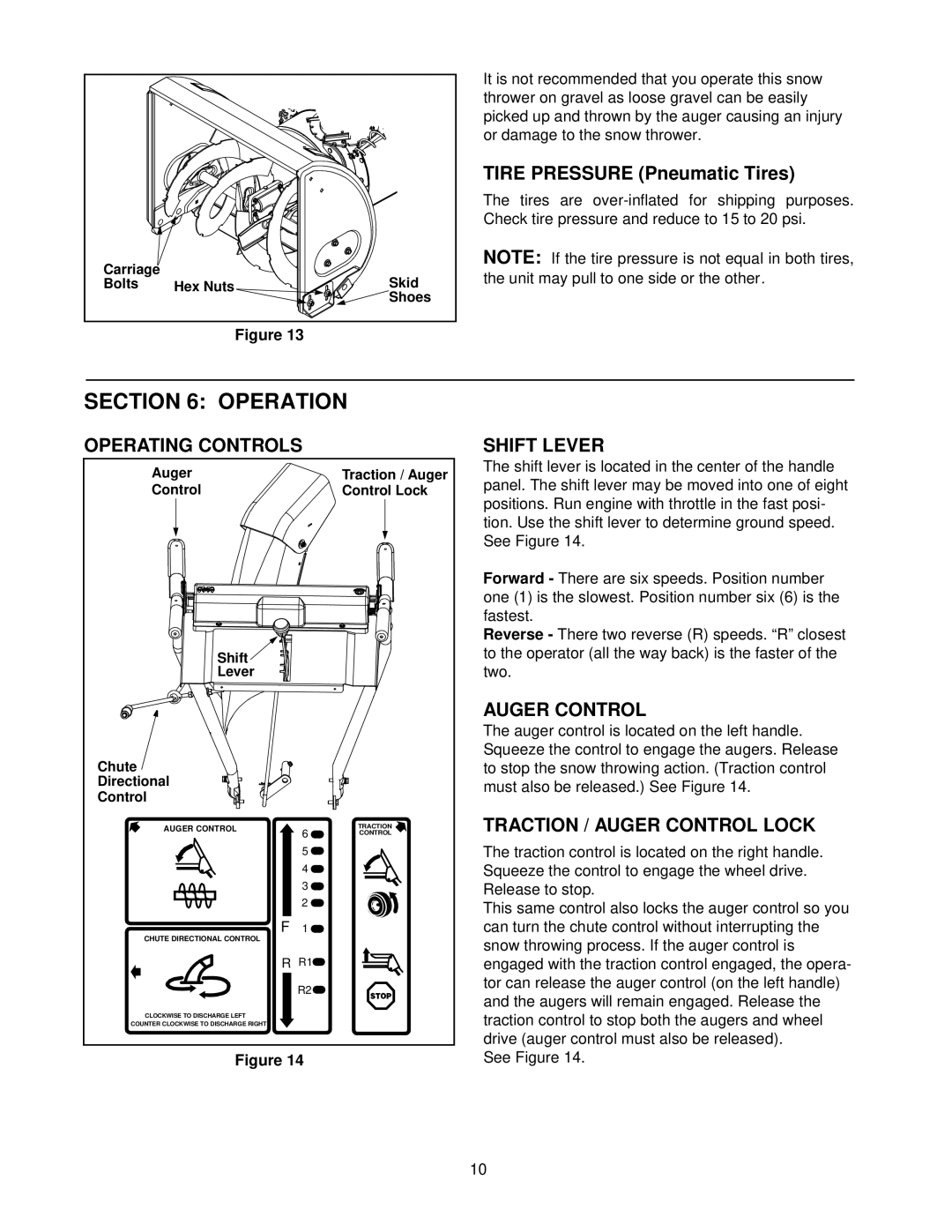 MTD E600E manual Operation, Operating Controls, Shift Lever, Traction / Auger Control Lock 