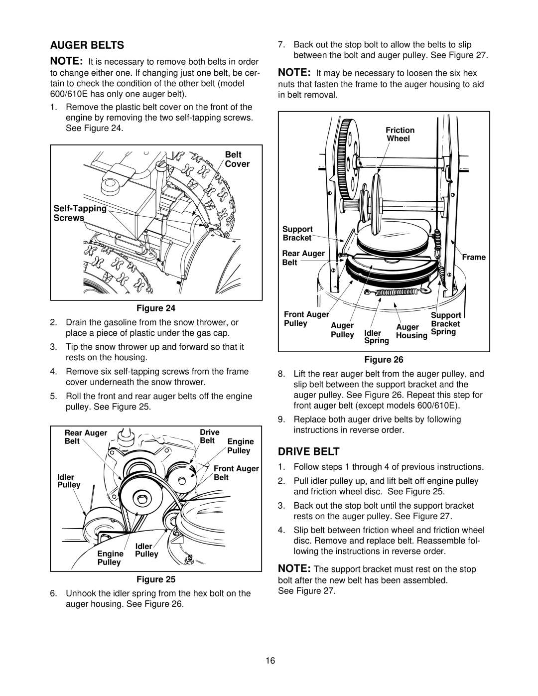 MTD E600E manual Auger Belts, Drive Belt 