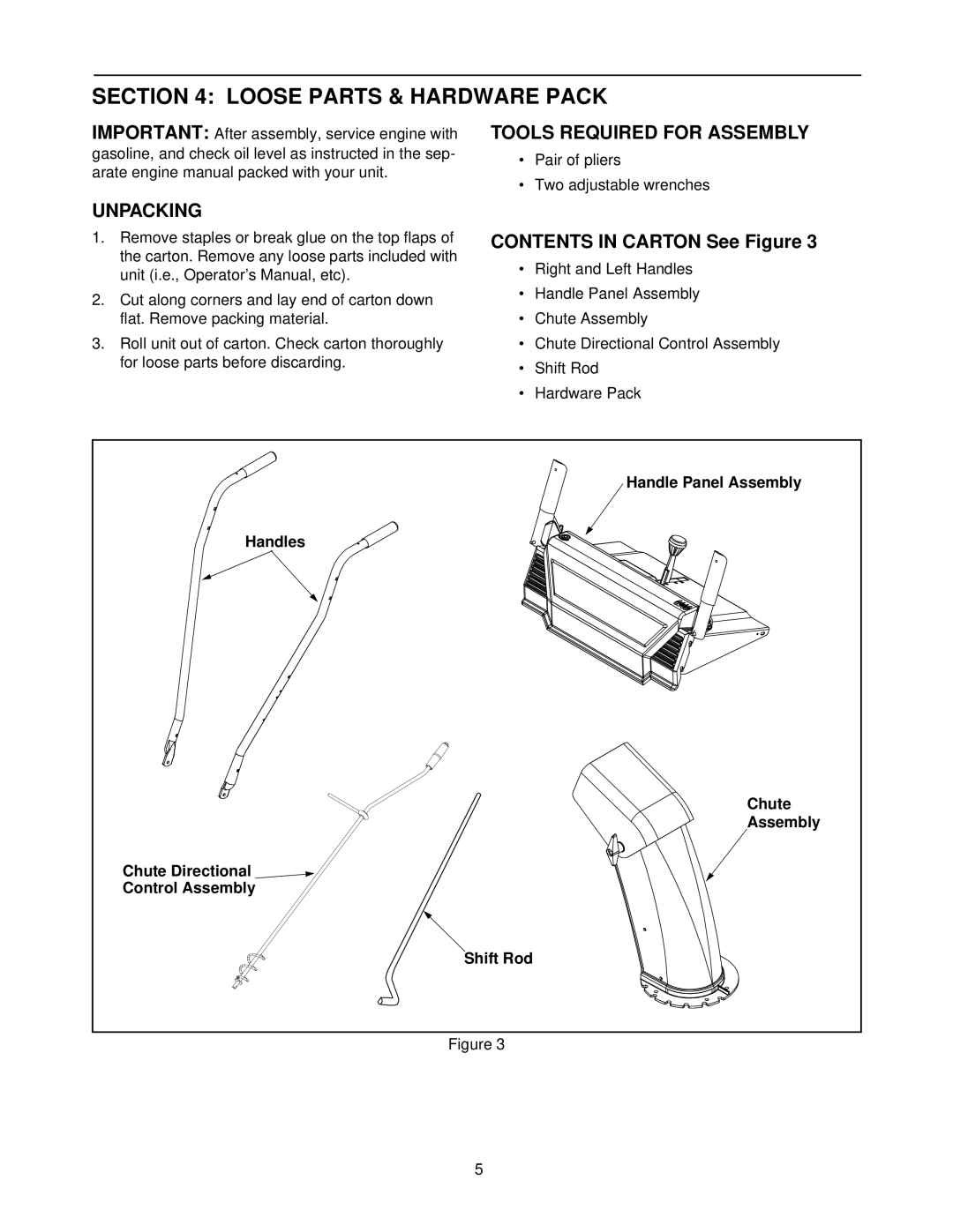 MTD E600E manual Loose Parts & Hardware Pack, Tools Required for Assembly, Unpacking, Contents in Carton See Figure 