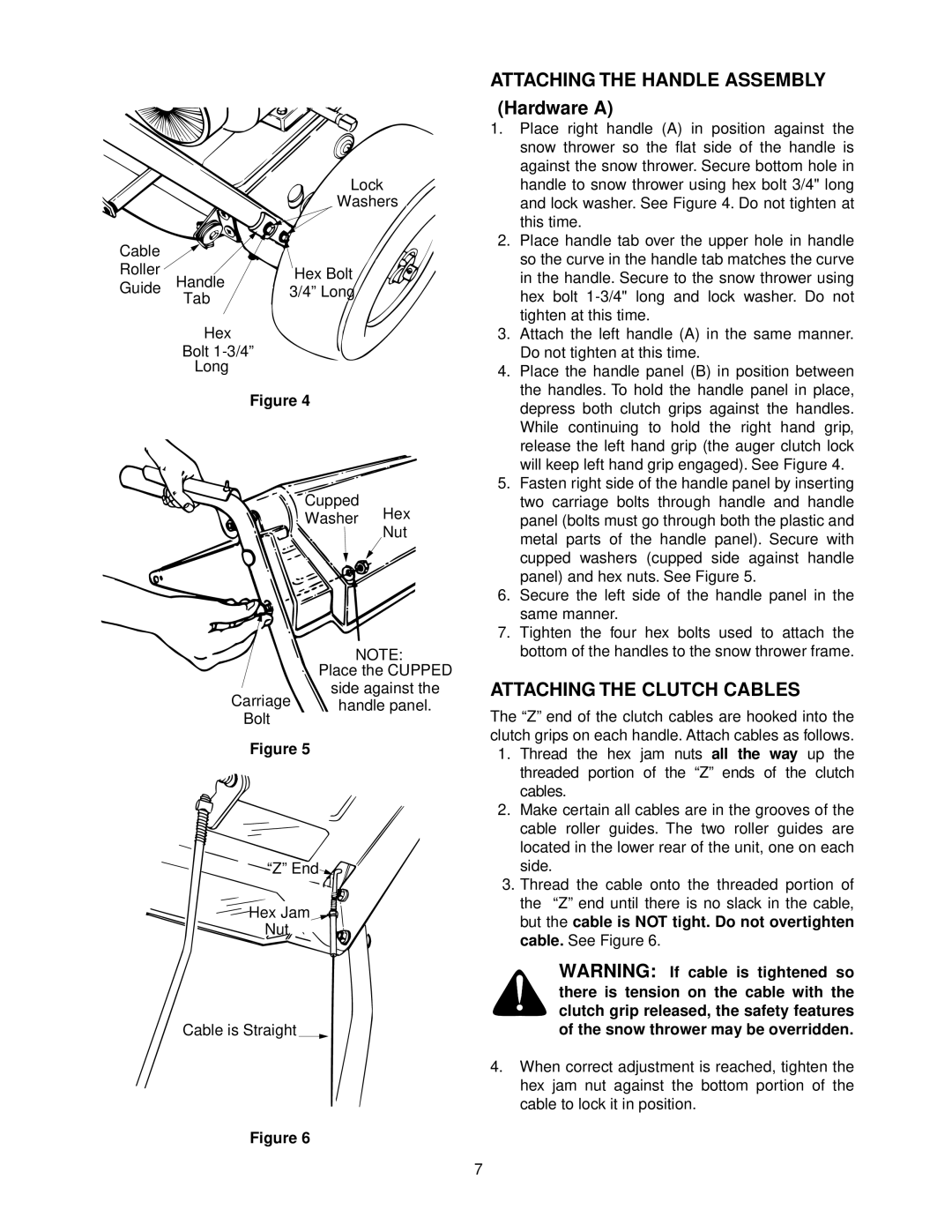 MTD E640F, E660G, E610E manual Attaching the Handle Assembly, Hardware a, Attaching the Clutch Cables 