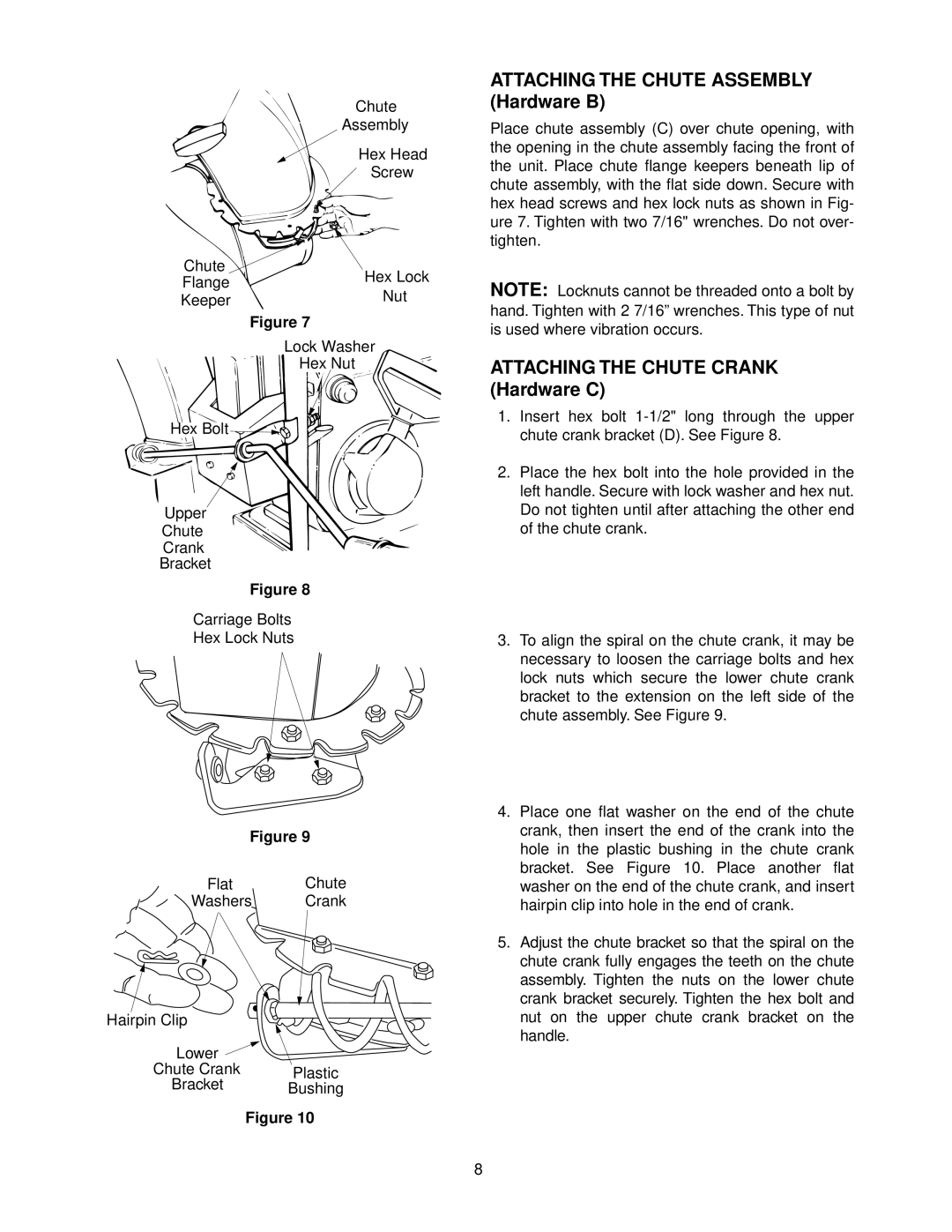 MTD E610E, E660G, E640F manual Attaching the Chute Assembly Hardware B, Attaching the Chute Crank Hardware C 