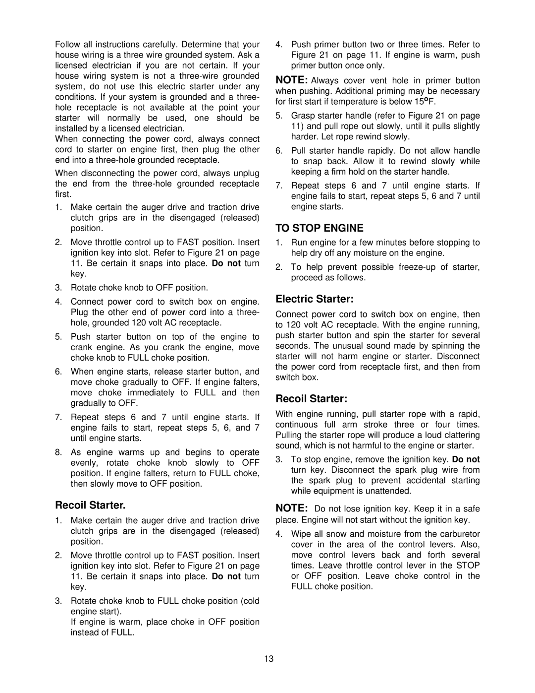 MTD E642F, E662E, E602E, E614E manual Recoil Starter, To Stop Engine 