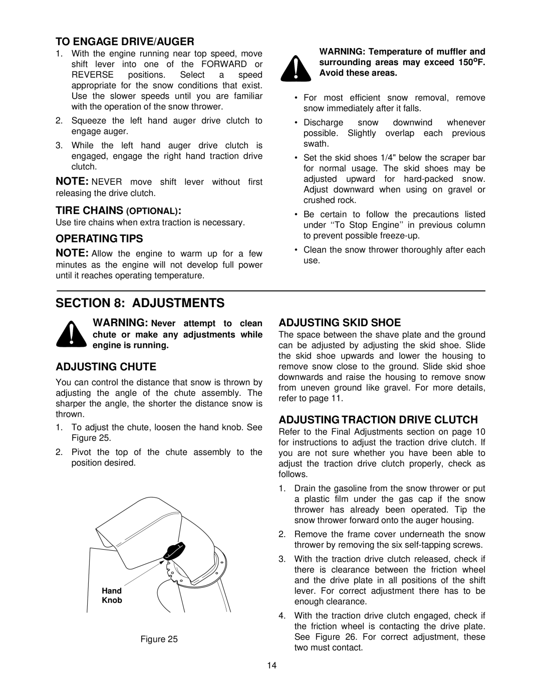 MTD E602E, E662E, E642F, E614E manual Adjustments 