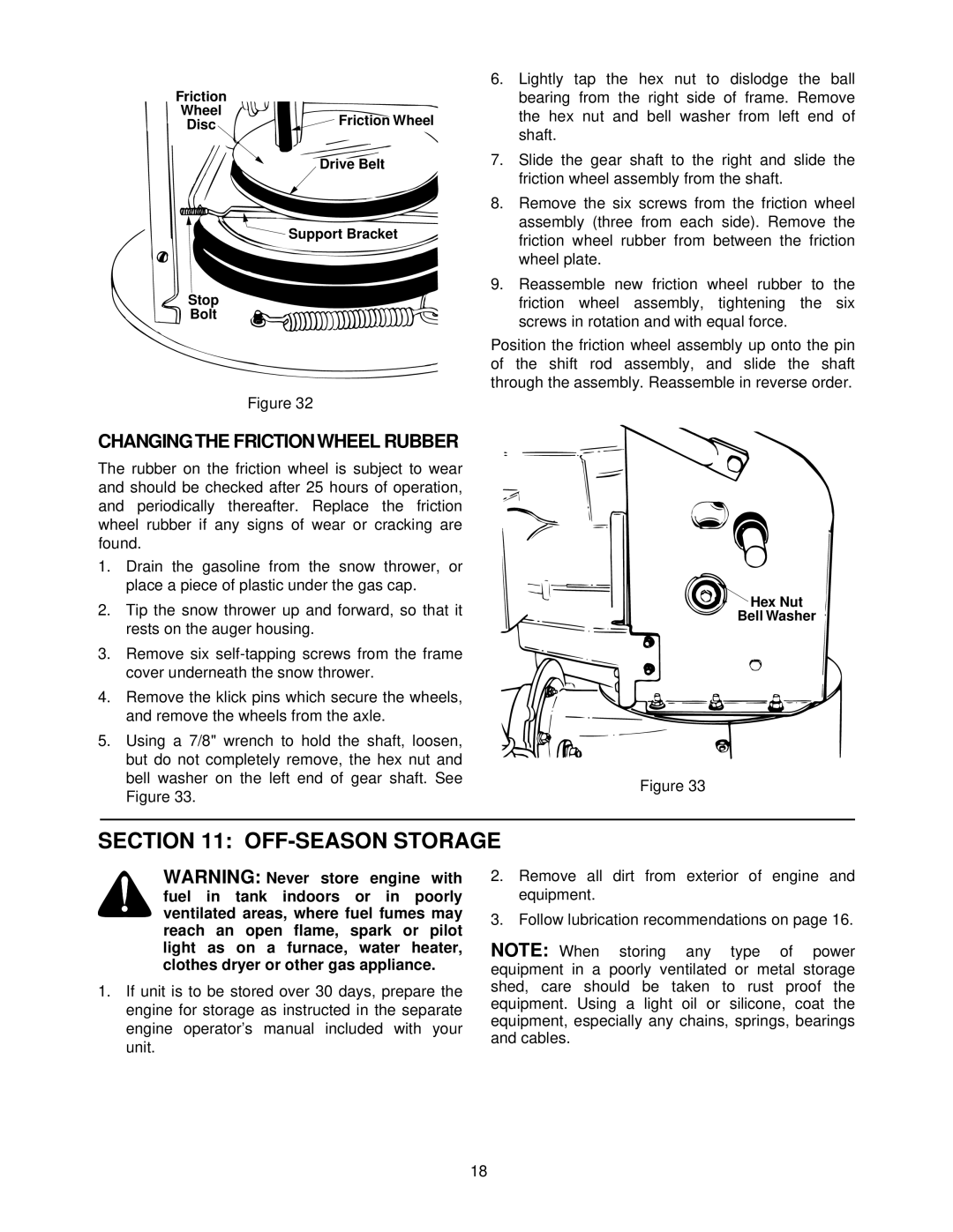 MTD E602E, E662E, E642F, E614E manual OFF-SEASON Storage, Changingthe Friction Wheel Rubber 