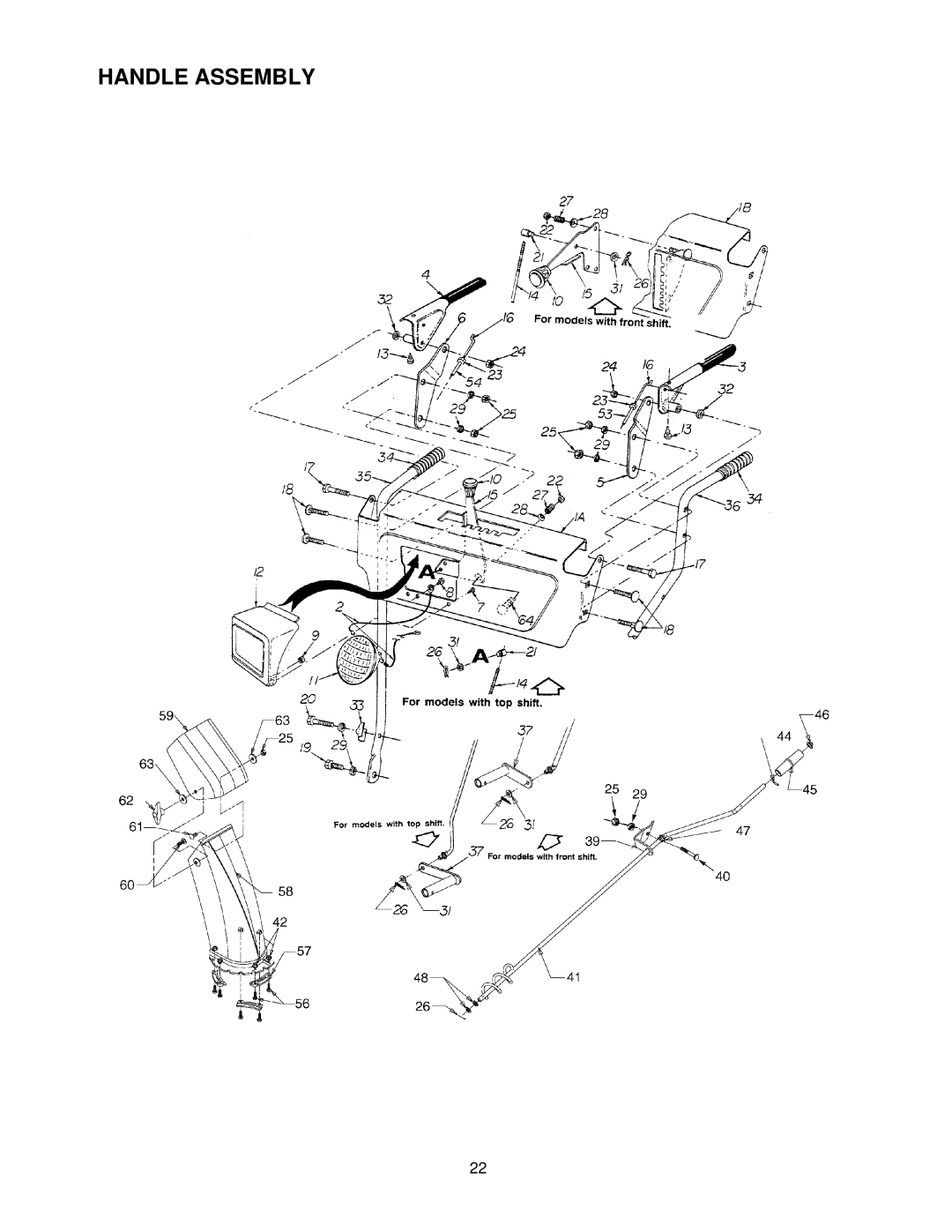 MTD E602E, E662E, E642F, E614E manual Handle Assembly 