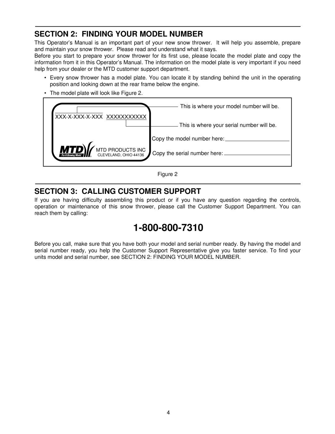 MTD E662E, E642F, E602E, E614E manual Finding Your Model Number, Calling Customer Support 