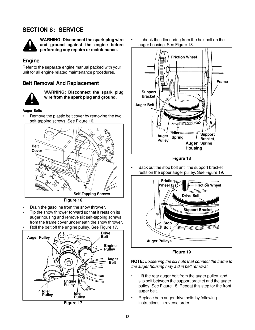 MTD E663G manual Service, Engine, Belt Removal And Replacement, Auger Belts 