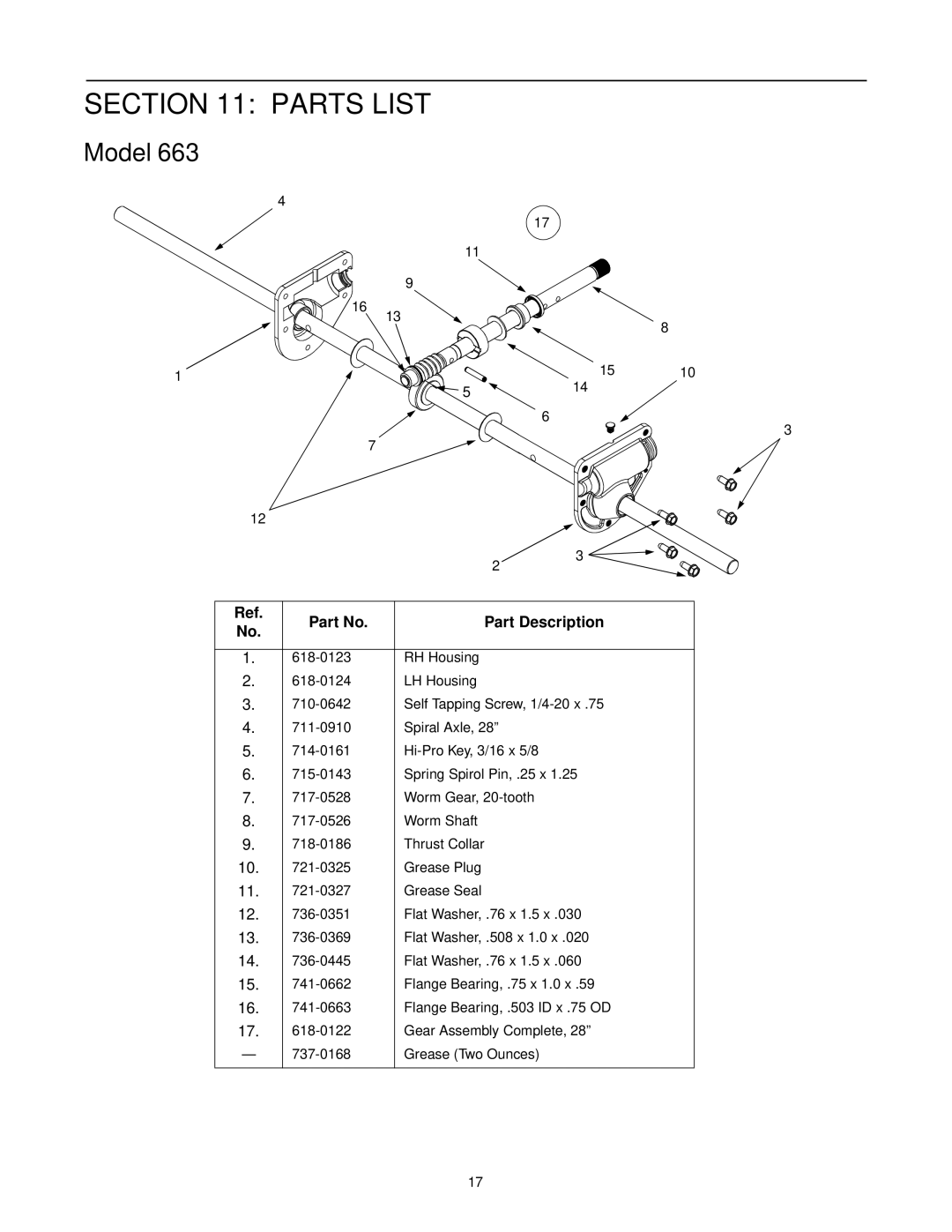 MTD E663G manual Parts List, Model, Part Description 