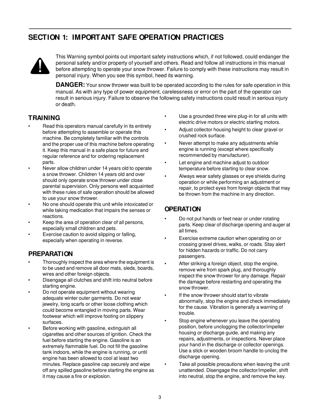 MTD E663G manual Important Safe Operation Practices, Training 