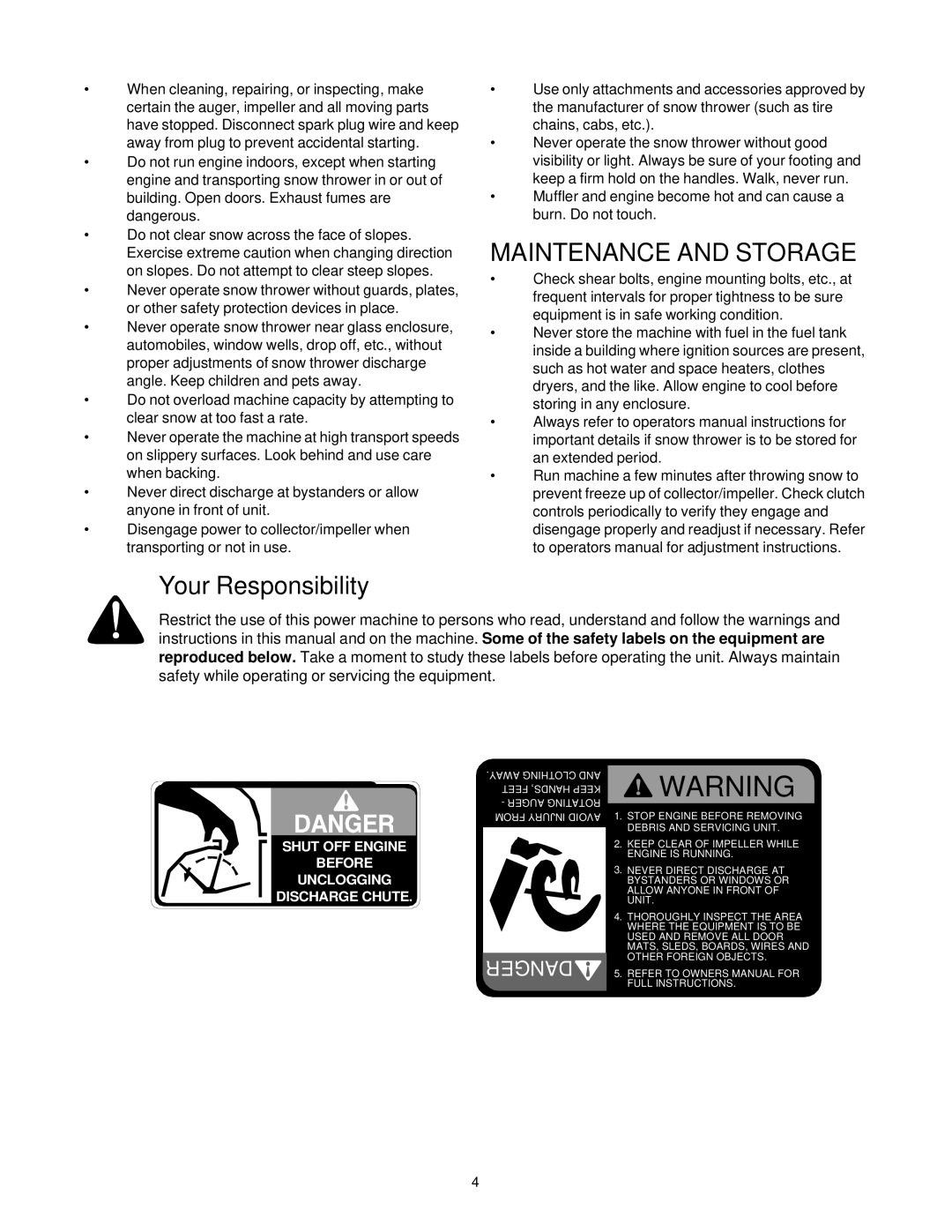 MTD E663G manual Maintenance and Storage, Your Responsibility 